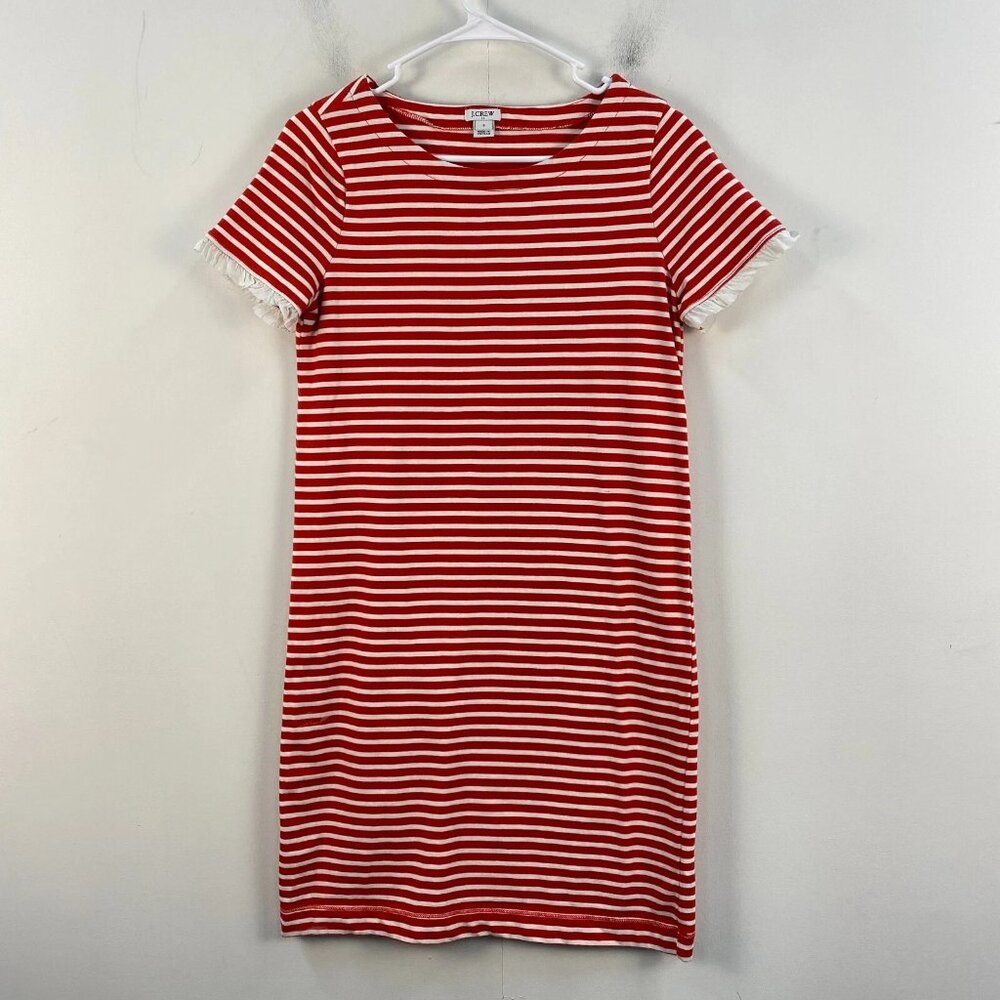 J.Crew Womens Small Dress T Shirt Red White Stripe Stretch Knit Pullover 11971
